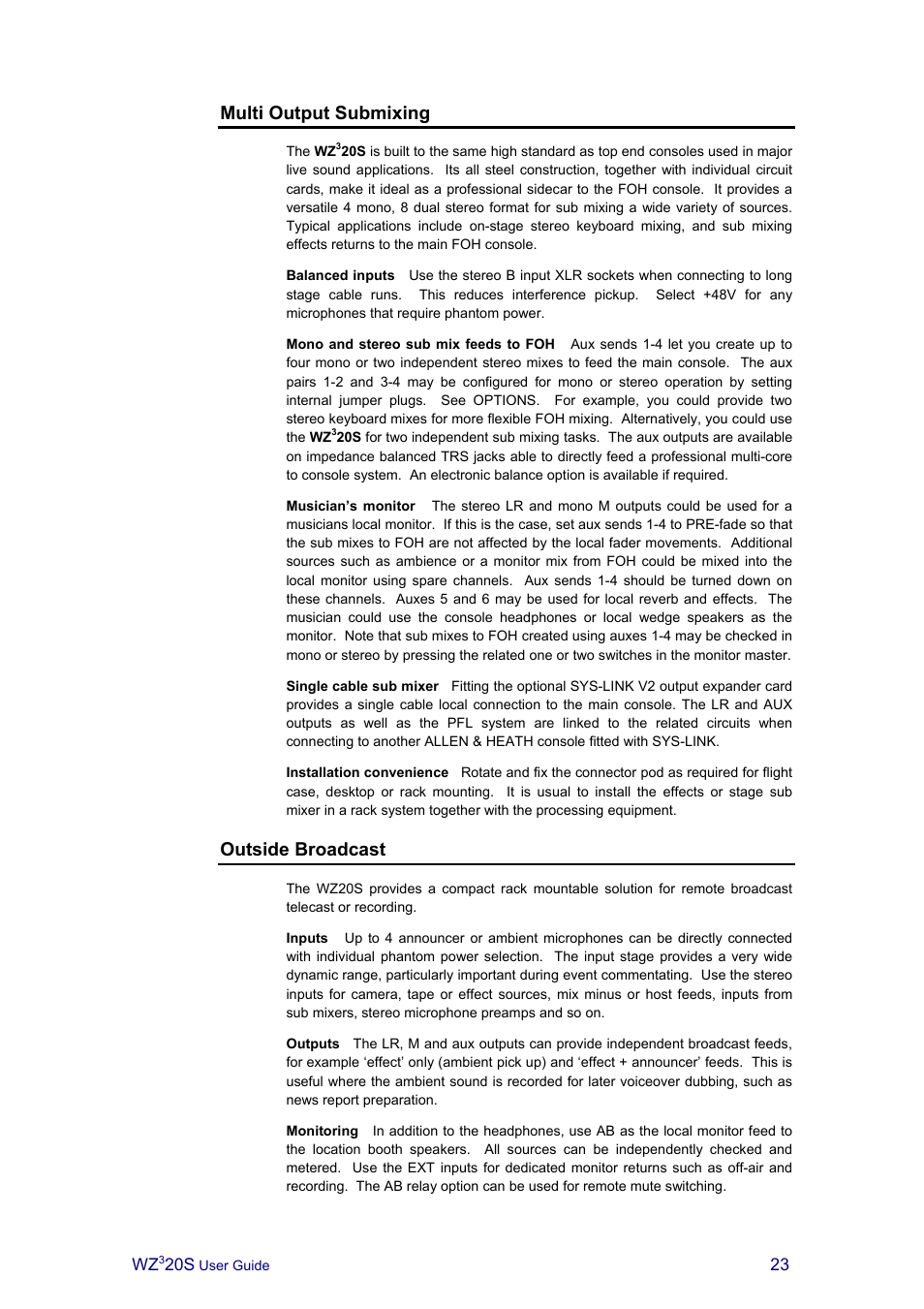 Multi output submixing, Outside broadcast | Allen&Heath MIXWIZARD3 20S User Manual | Page 23 / 32