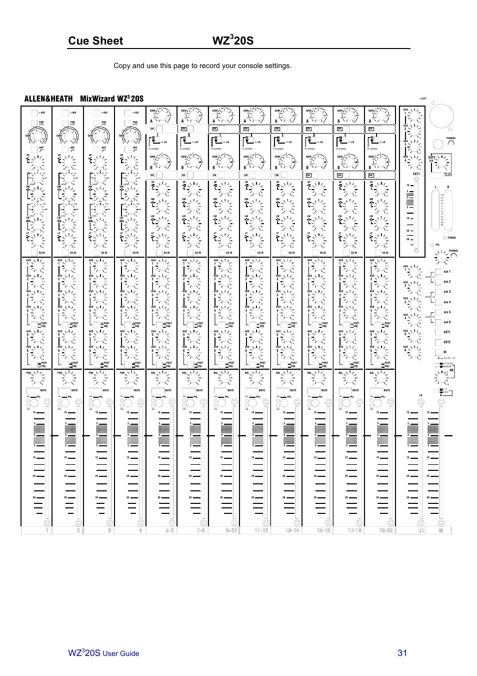 Cue sheet wz, Mixwizard wz allen&heath, User guide | Allen&Heath MIXWIZARD3 20S User Manual | Page 31 / 32