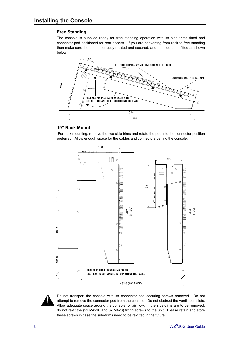 Installing the console, Free standing, 19” rack mount | Allen&Heath MIXWIZARD3 20S User Manual | Page 8 / 32