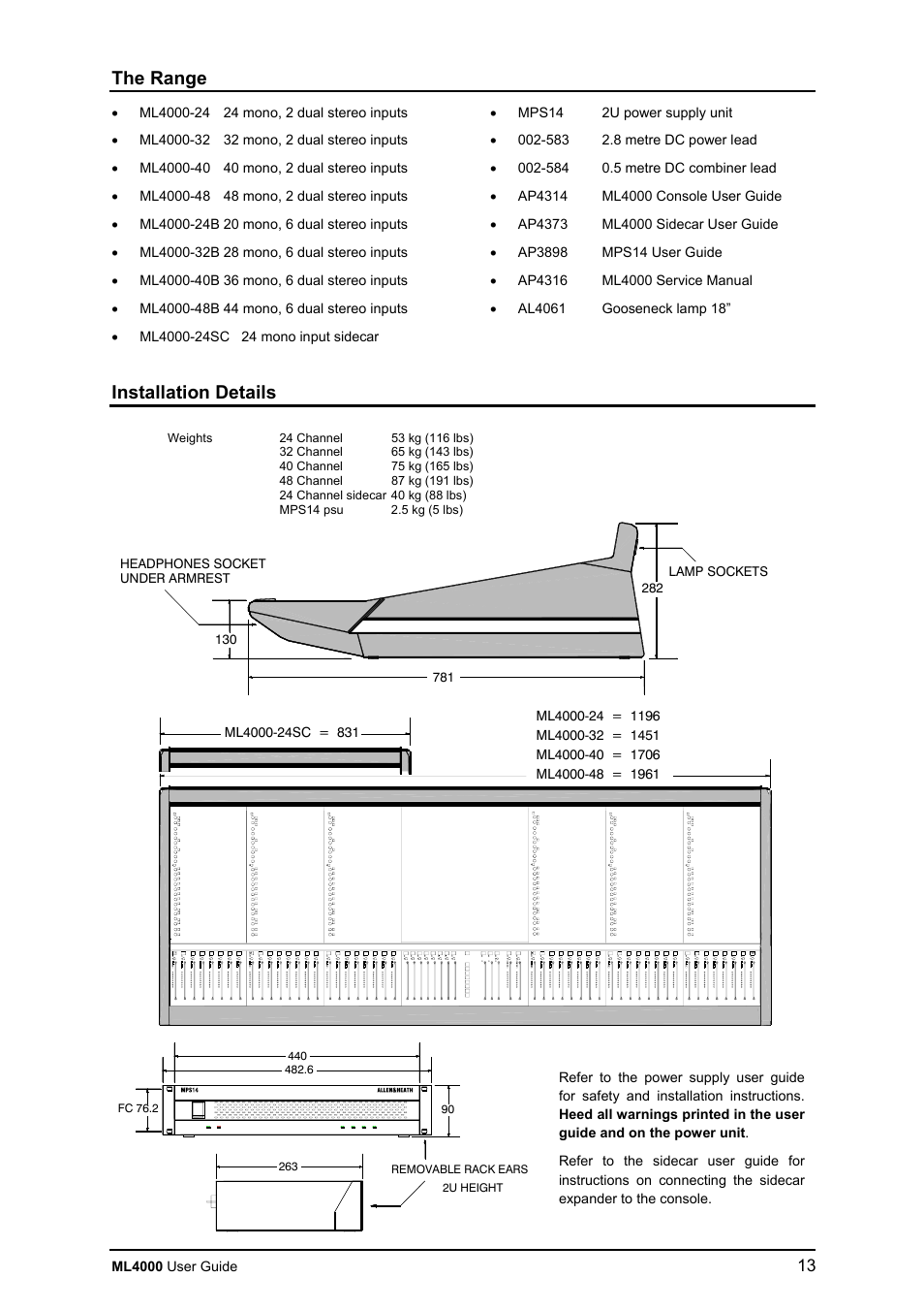 The range, Installation details | Allen&Heath ML4000 USER GUIDE User Manual | Page 13 / 56