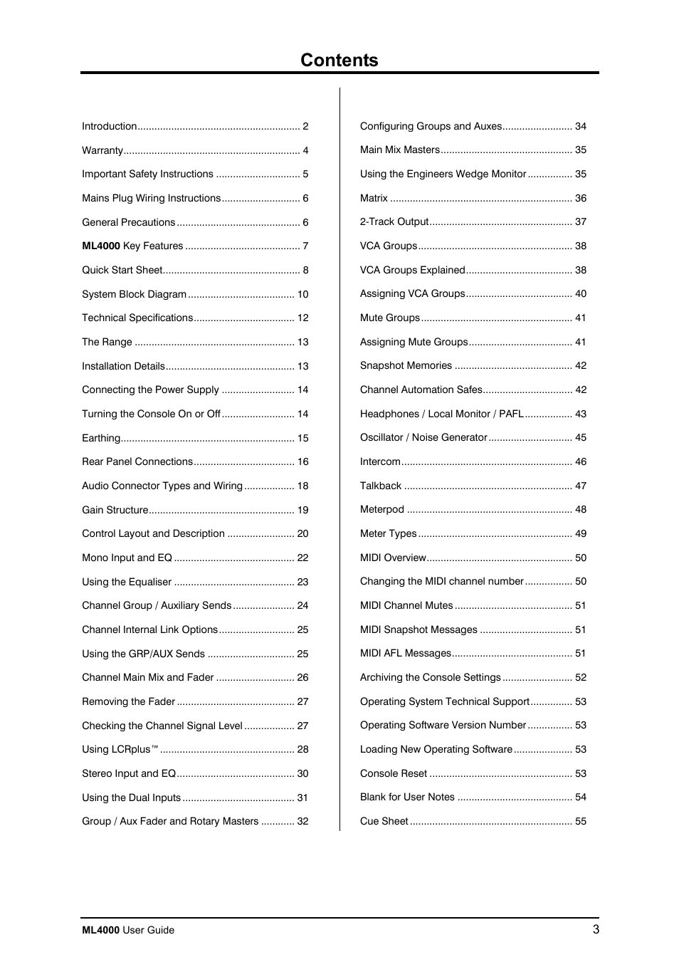 Allen&Heath ML4000 USER GUIDE User Manual | Page 3 / 56