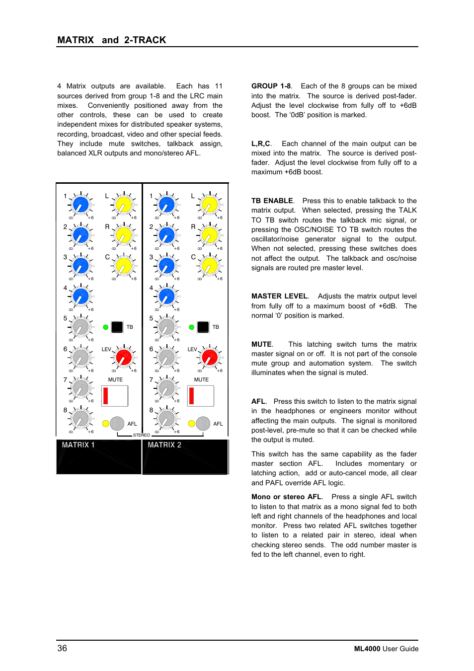 Matrix and 2-track, Ml4000 user guide | Allen&Heath ML4000 USER GUIDE User Manual | Page 36 / 56