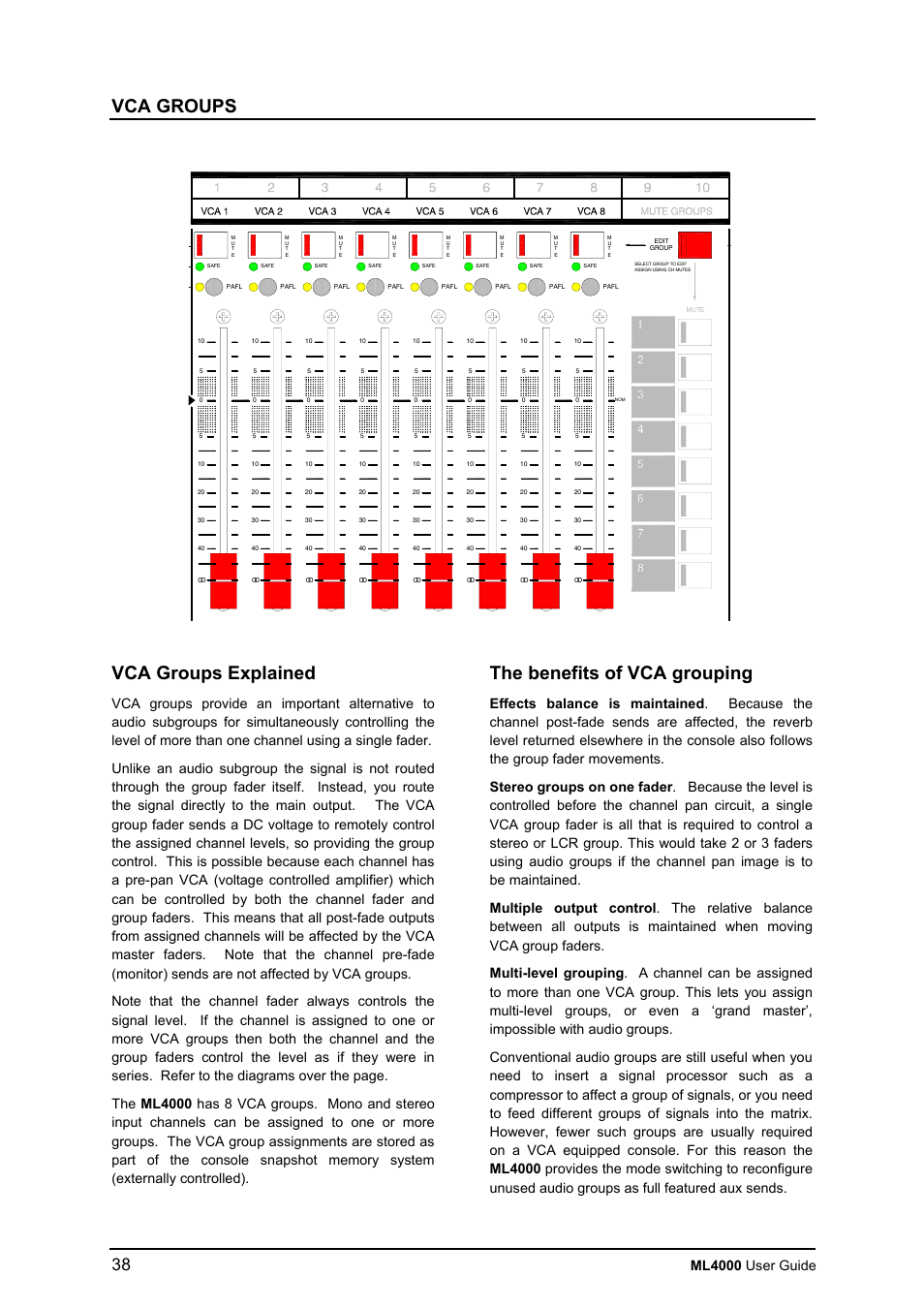 Vca groups, Vca groups explained, The benefits of vca grouping | Ml4000 user guide | Allen&Heath ML4000 USER GUIDE User Manual | Page 38 / 56