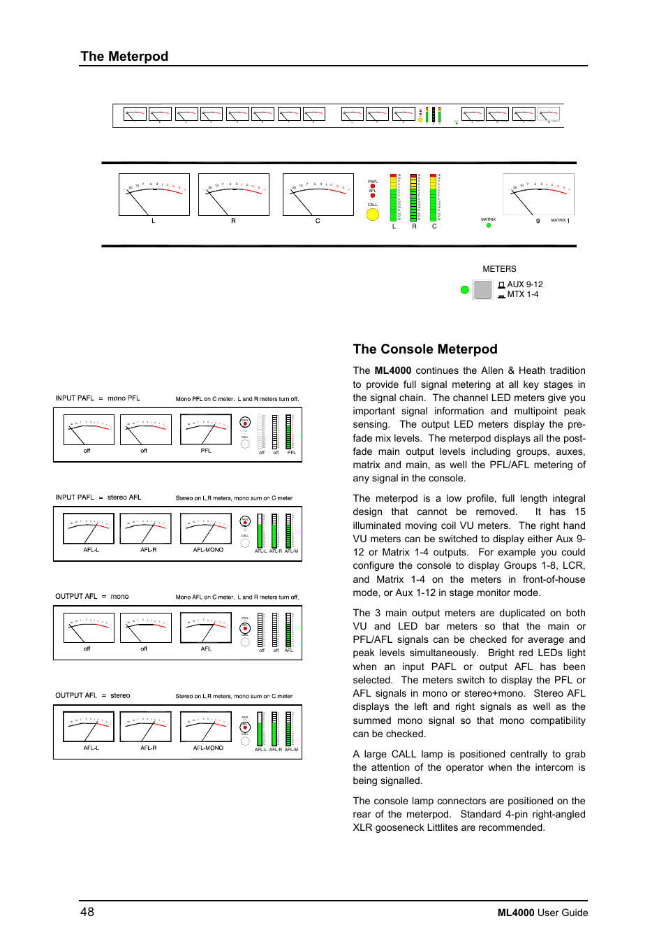The meterpod, The console meterpod, Ml4000 user guide | 21 afl call, 9pafl, Matrix | Allen&Heath ML4000 USER GUIDE User Manual | Page 48 / 56