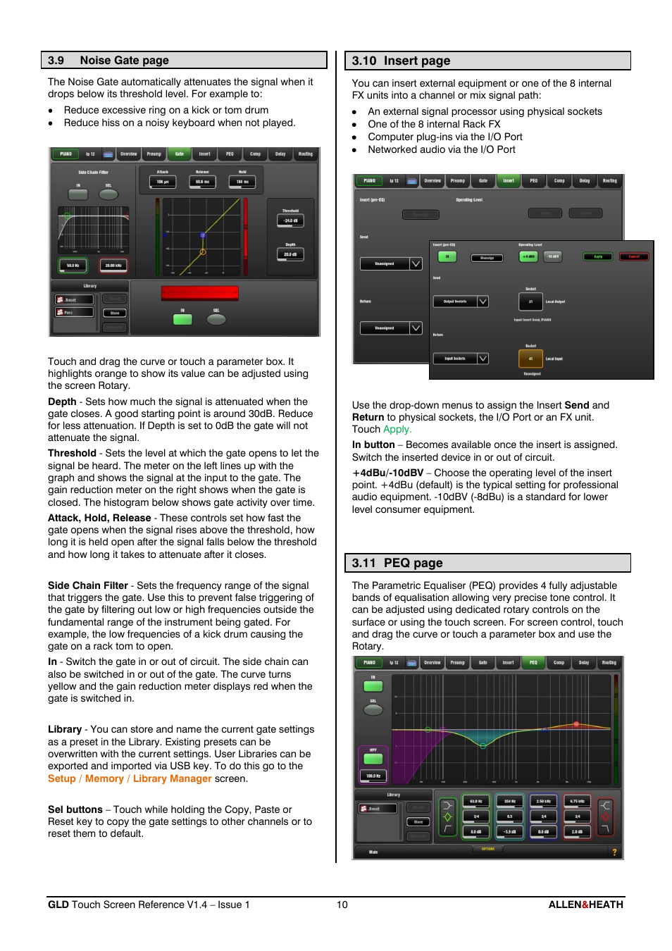 Noise gate, Insert | Allen&Heath GLD-112 Reference Guide User Manual | Page 10 / 55