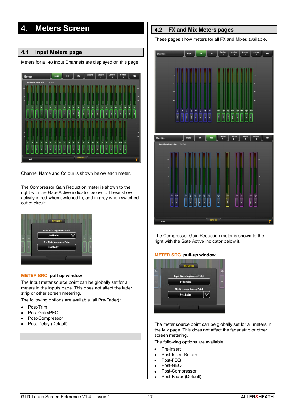 Meters, Meters screen | Allen&Heath GLD-112 Reference Guide User Manual | Page 17 / 55