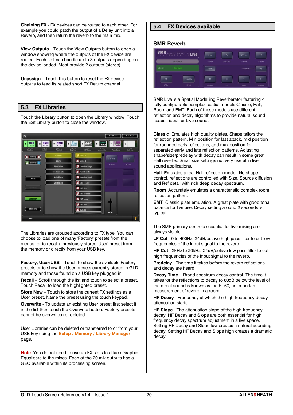 Fx types, Fx libraries, Fx devices available | Allen&Heath GLD-112 Reference Guide User Manual | Page 20 / 55