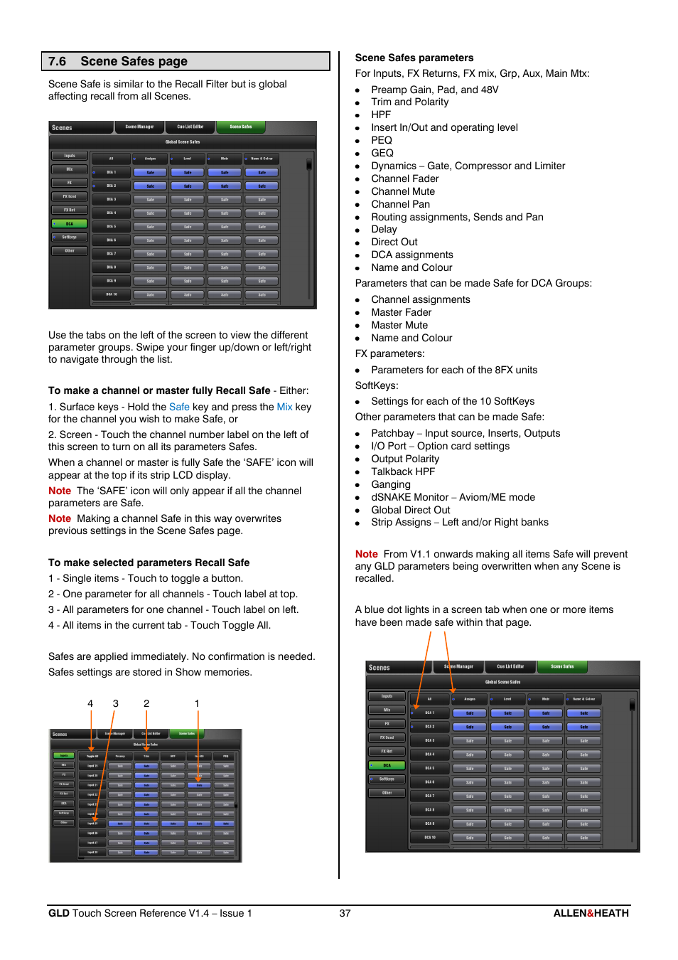 Scene safes | Allen&Heath GLD-112 Reference Guide User Manual | Page 37 / 55