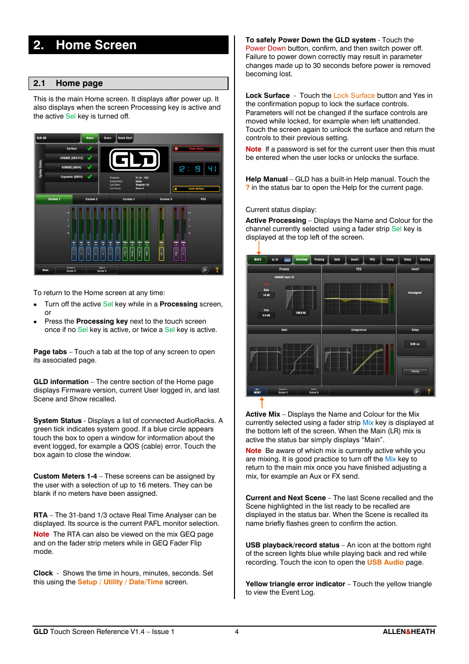 Home screen | Allen&Heath GLD-112 Reference Guide User Manual | Page 4 / 55