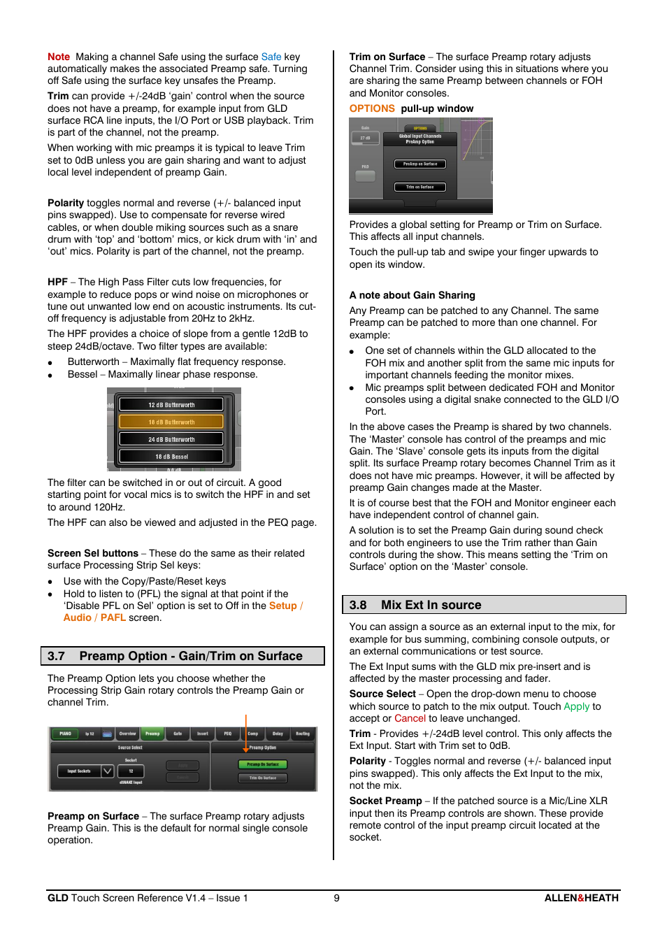 Preamp option - gain/trim on surface, Mix ext in source | Allen&Heath GLD-112 Reference Guide User Manual | Page 9 / 55