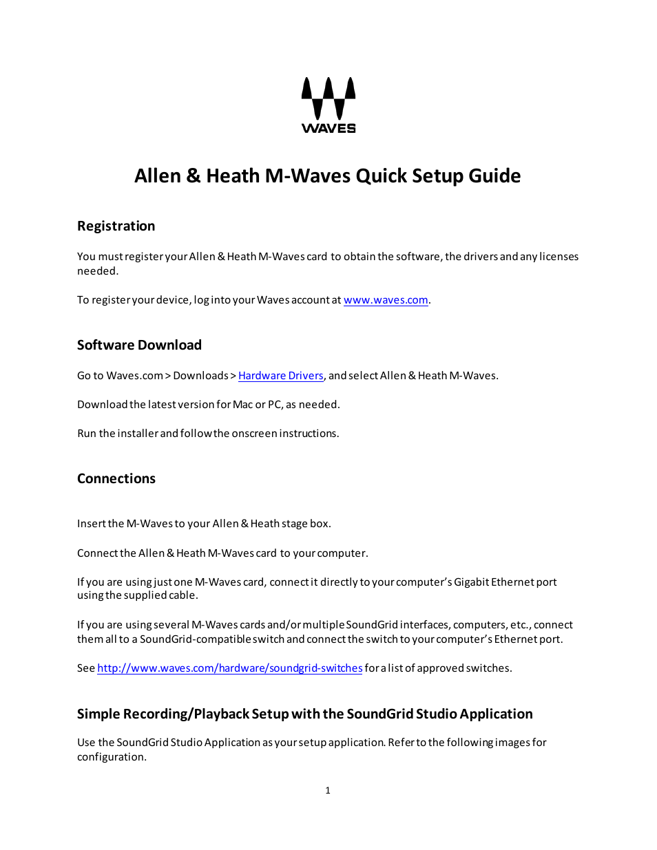Allen&Heath WAVES Quick Start User Manual | 3 pages