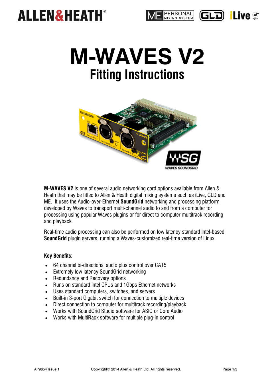 Allen&Heath WAVES Fitting Instructions User Manual | 3 pages