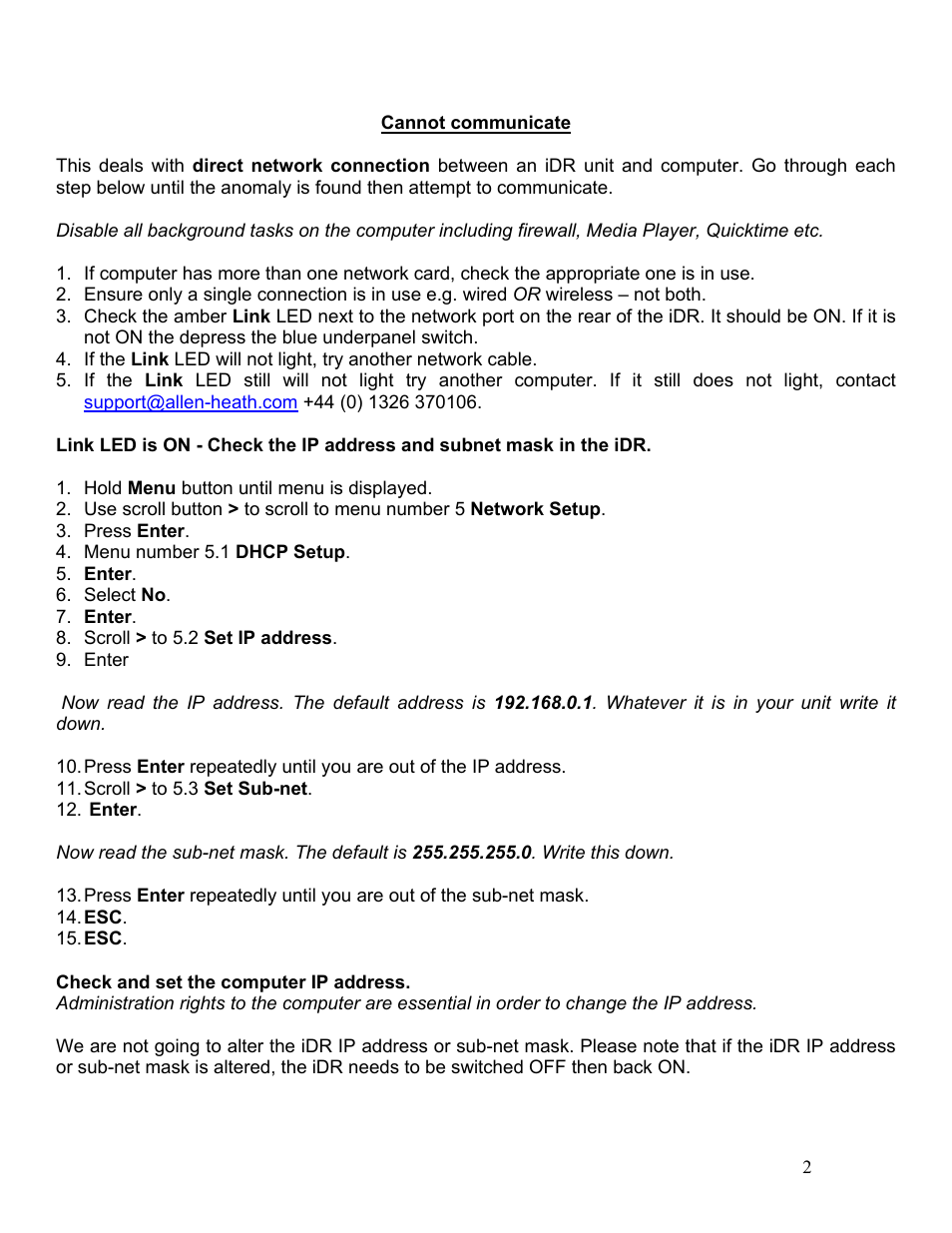 Allen&Heath IDR-4 Troubleshooting Guide User Manual | Page 2 / 16