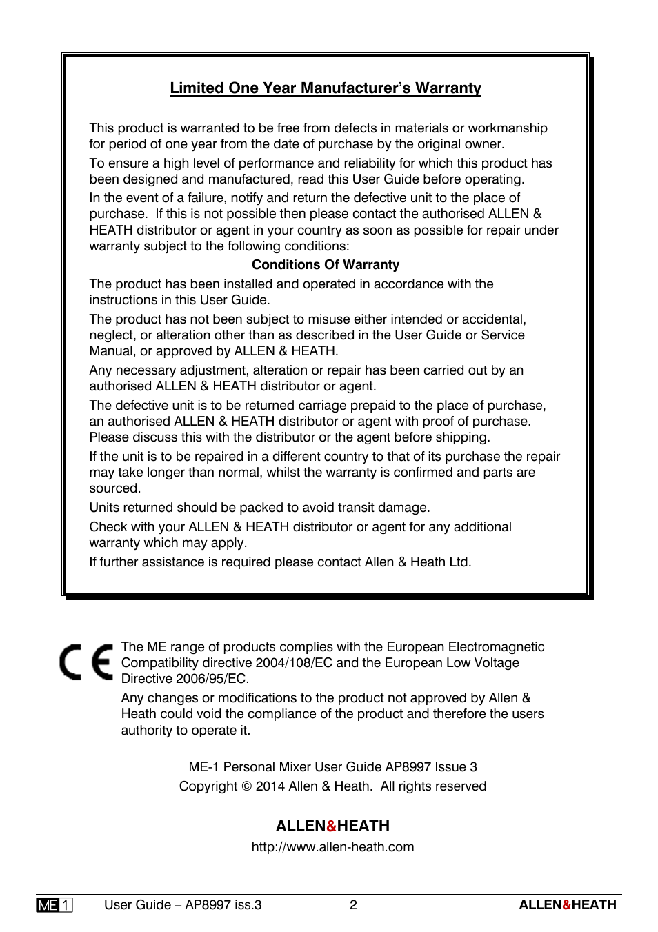 Allen&Heath ME-1 User Manual | Page 2 / 32