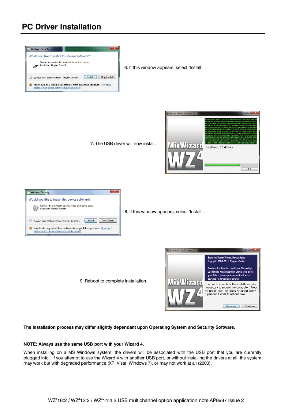 Pc driver installation | Allen&Heath MIXWIZARD WZ4 USB AUDIO User Manual | Page 4 / 8