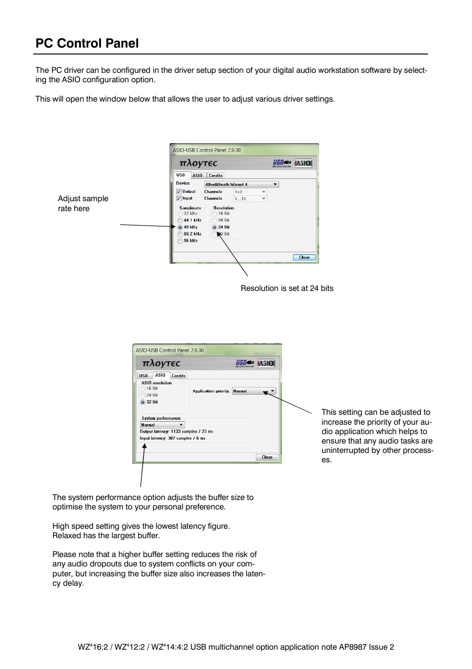 Pc control panel | Allen&Heath MIXWIZARD WZ4 USB AUDIO User Manual | Page 5 / 8