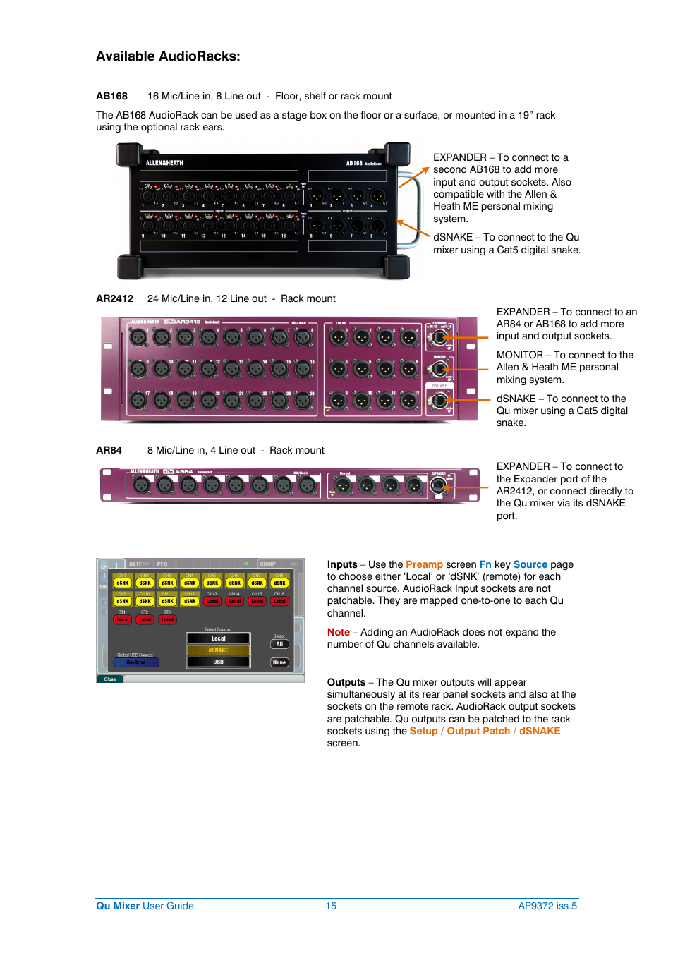 Available audioracks | Allen&Heath Qu-32 User Manual | Page 15 / 72