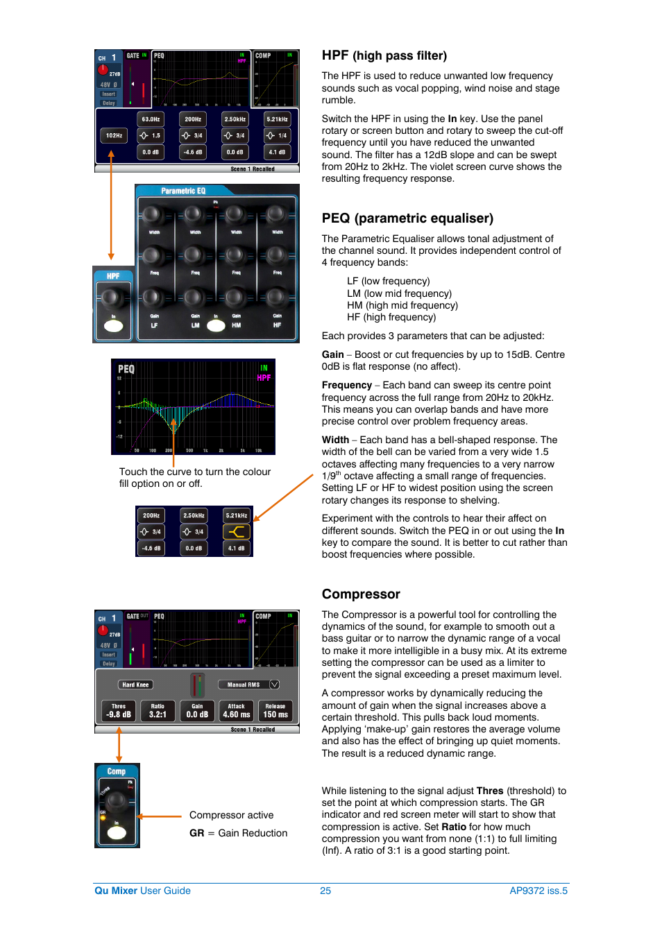 Peq (parametric equaliser), Compressor | Allen&Heath Qu-32 User Manual | Page 25 / 72