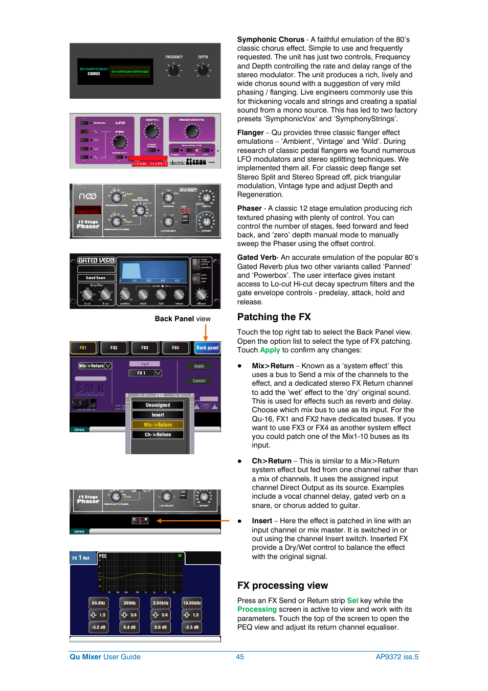 Patching the fx, Fx processing view | Allen&Heath Qu-32 User Manual | Page 45 / 72