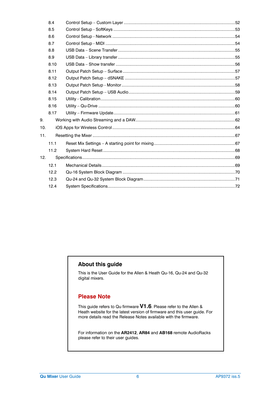 Notes about this guide, About this guide, V1.6 | Allen&Heath Qu-32 User Manual | Page 6 / 72