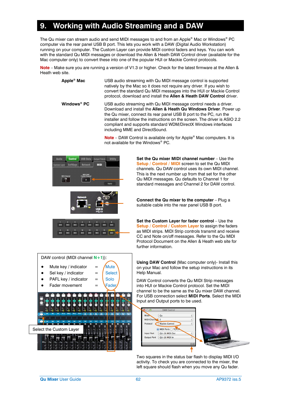 Usb audio streaming, Working with audio streaming and a daw | Allen&Heath Qu-32 User Manual | Page 62 / 72