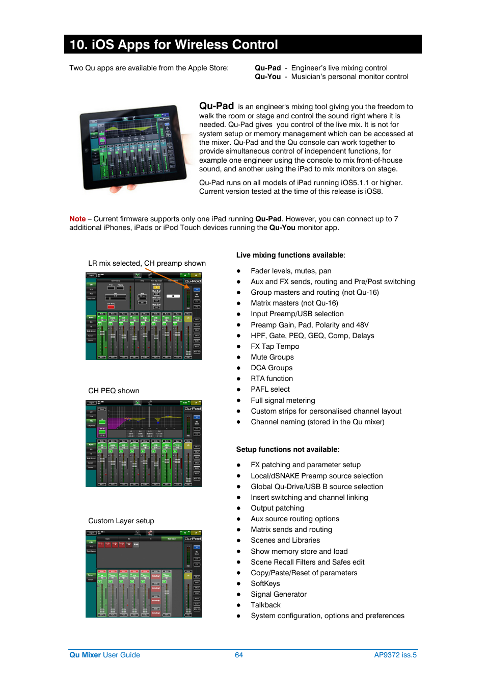 Qu-pad ipad app, Ios apps for wireless control, Qu-pad | Allen&Heath Qu-32 User Manual | Page 64 / 72