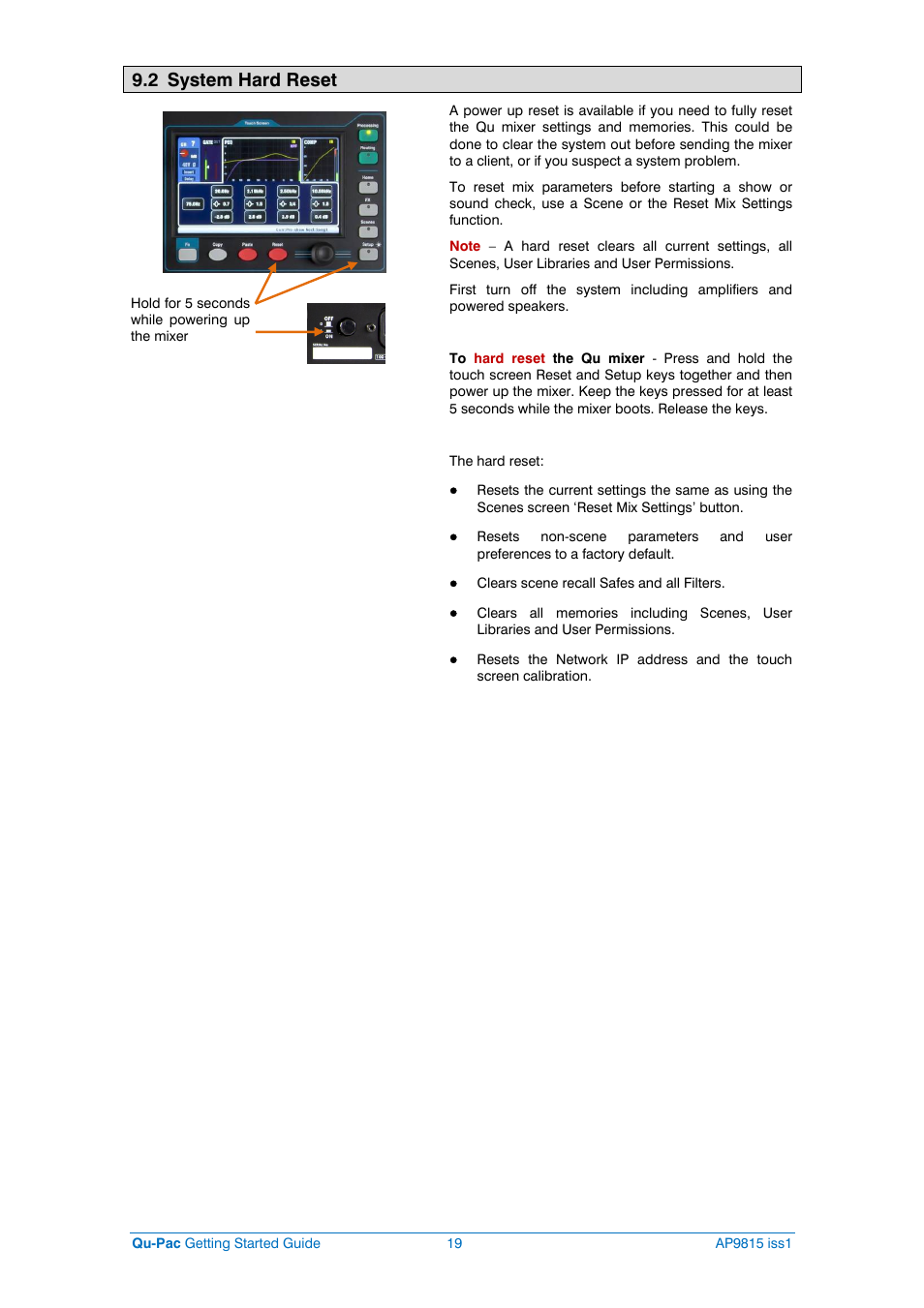 2 system hard reset | Allen&Heath QU-PAC User Manual | Page 19 / 20