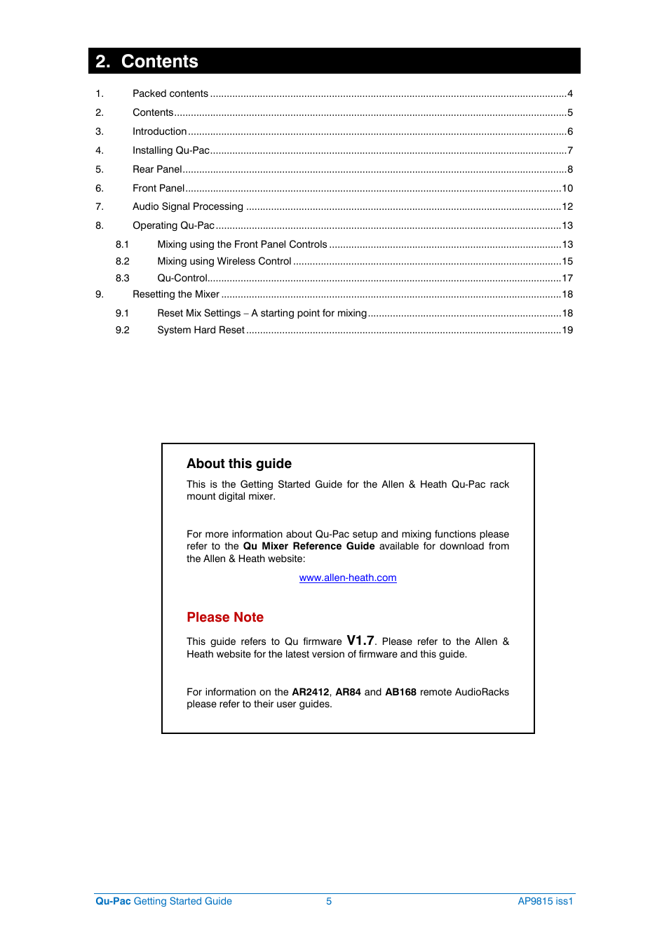 Allen&Heath QU-PAC User Manual | Page 5 / 20