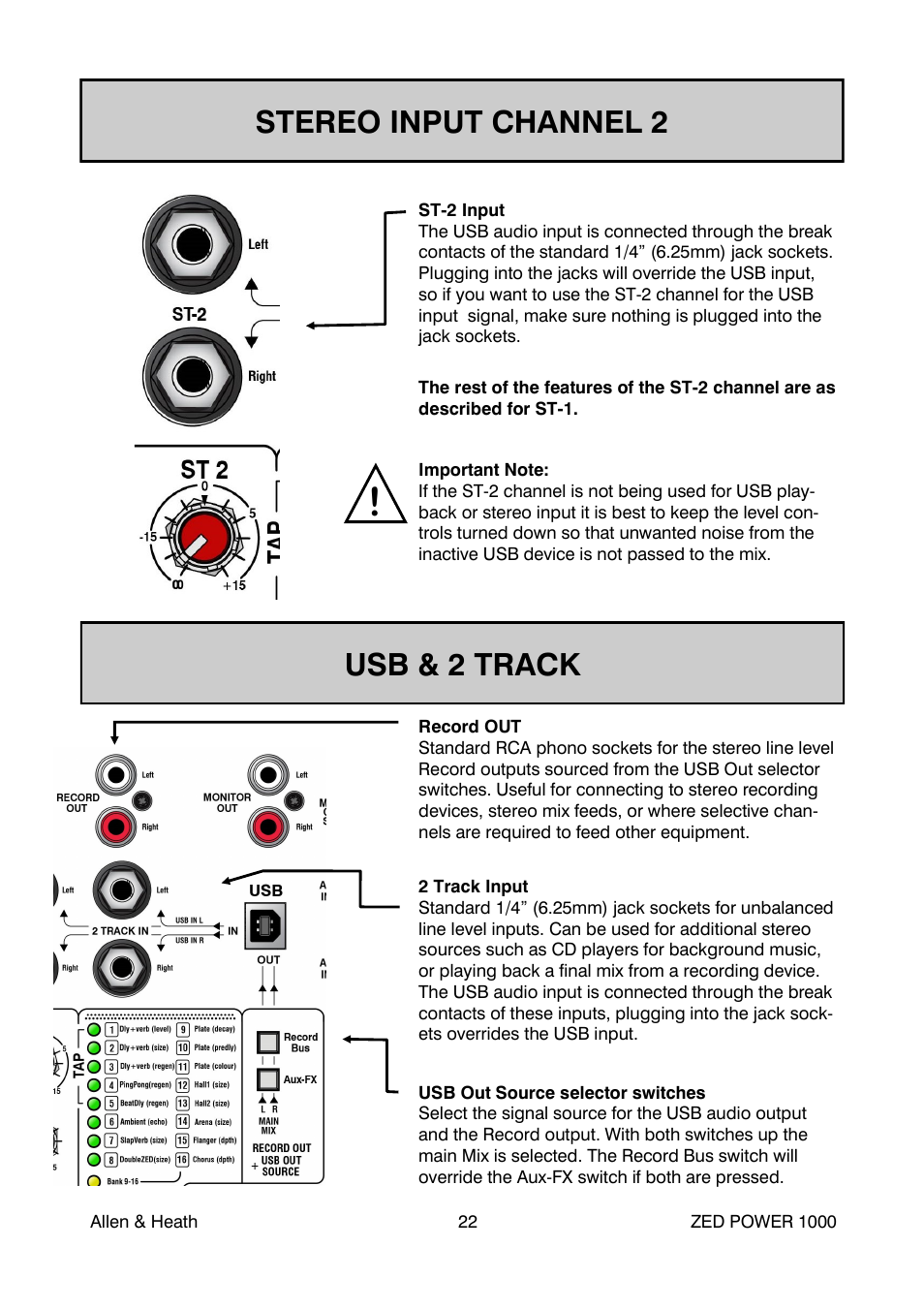 Stereo input channel 2, Usb & 2 track | Allen&Heath ZED POWER User Manual | Page 22 / 40