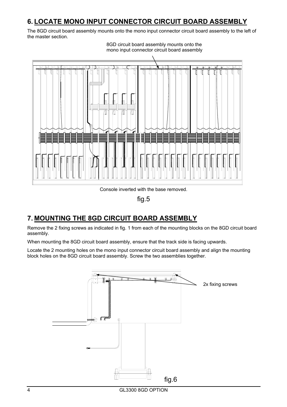 Locate mono input connector circuit board assembly, Fig.5, Mounting the 8gd circuit board assembly | Fig.6 | Allen&Heath GL3300-8GD User Manual | Page 4 / 6