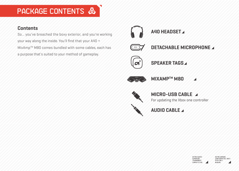 Package contents | Astro Gaming A40/M80 User Manual | Page 3 / 12