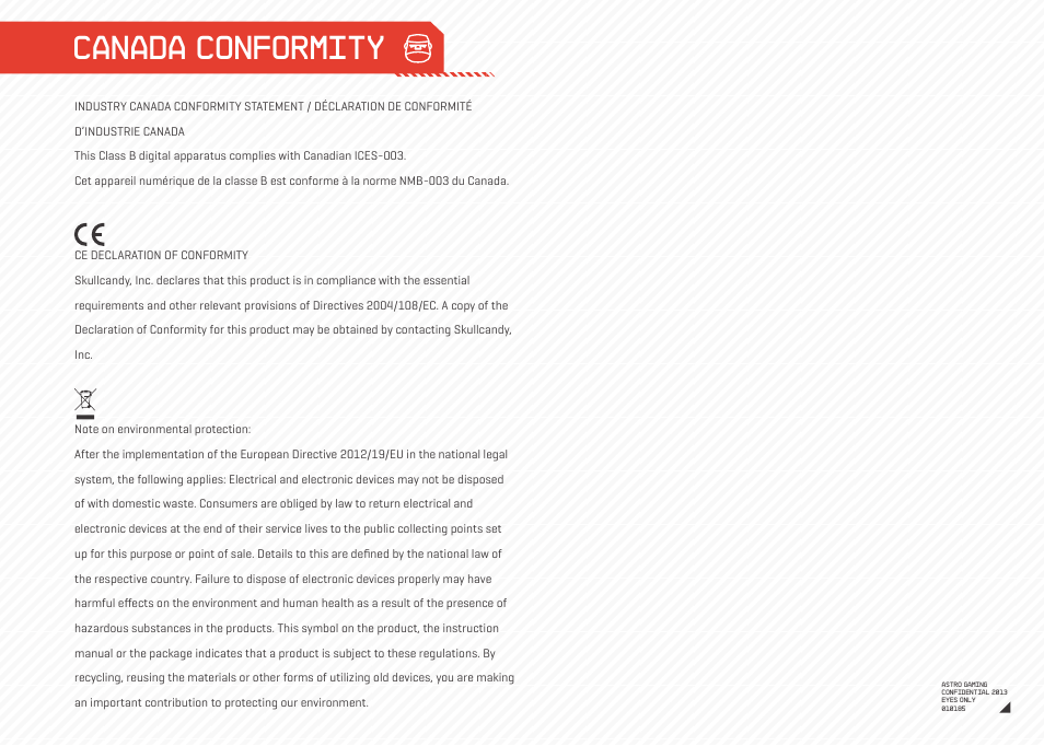 Canada conformity | Astro Gaming A40/MixAmp Pro User Manual | Page 14 / 14