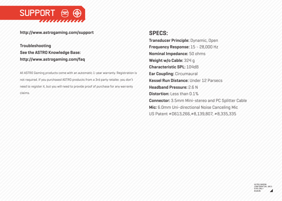 Support, Specs | Astro Gaming A40 Headset/PC User Manual | Page 7 / 9