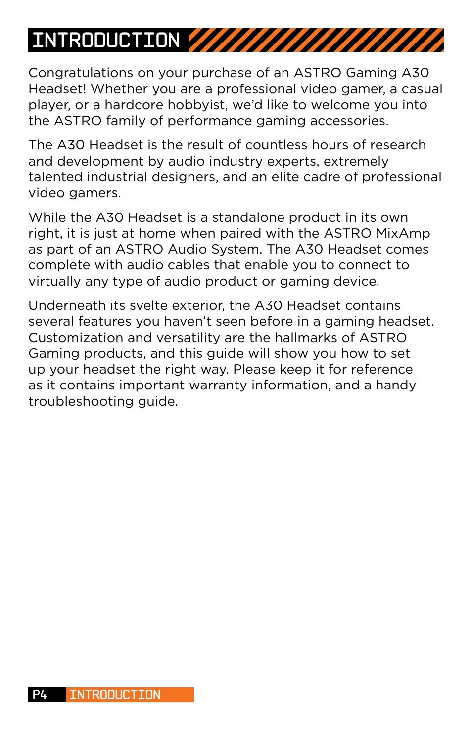 Introduction | Astro Gaming A30 User Manual | Page 4 / 16