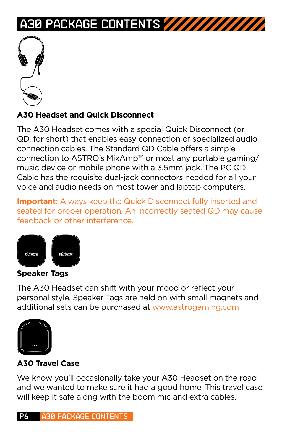 A30 package contents | Astro Gaming A30 User Manual | Page 6 / 16