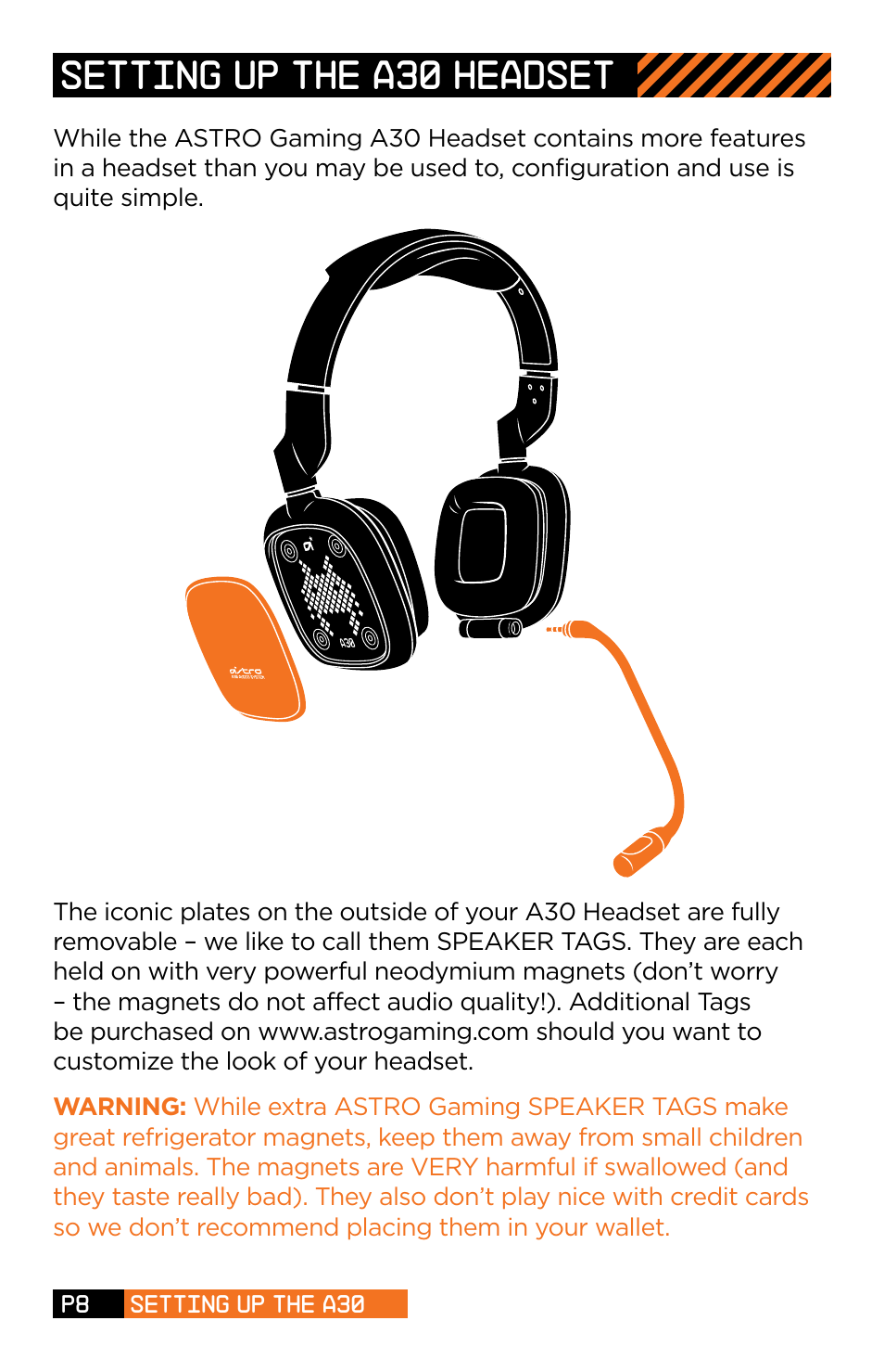 Setting up the a30 headset | Astro Gaming A30 User Manual | Page 8 / 16
