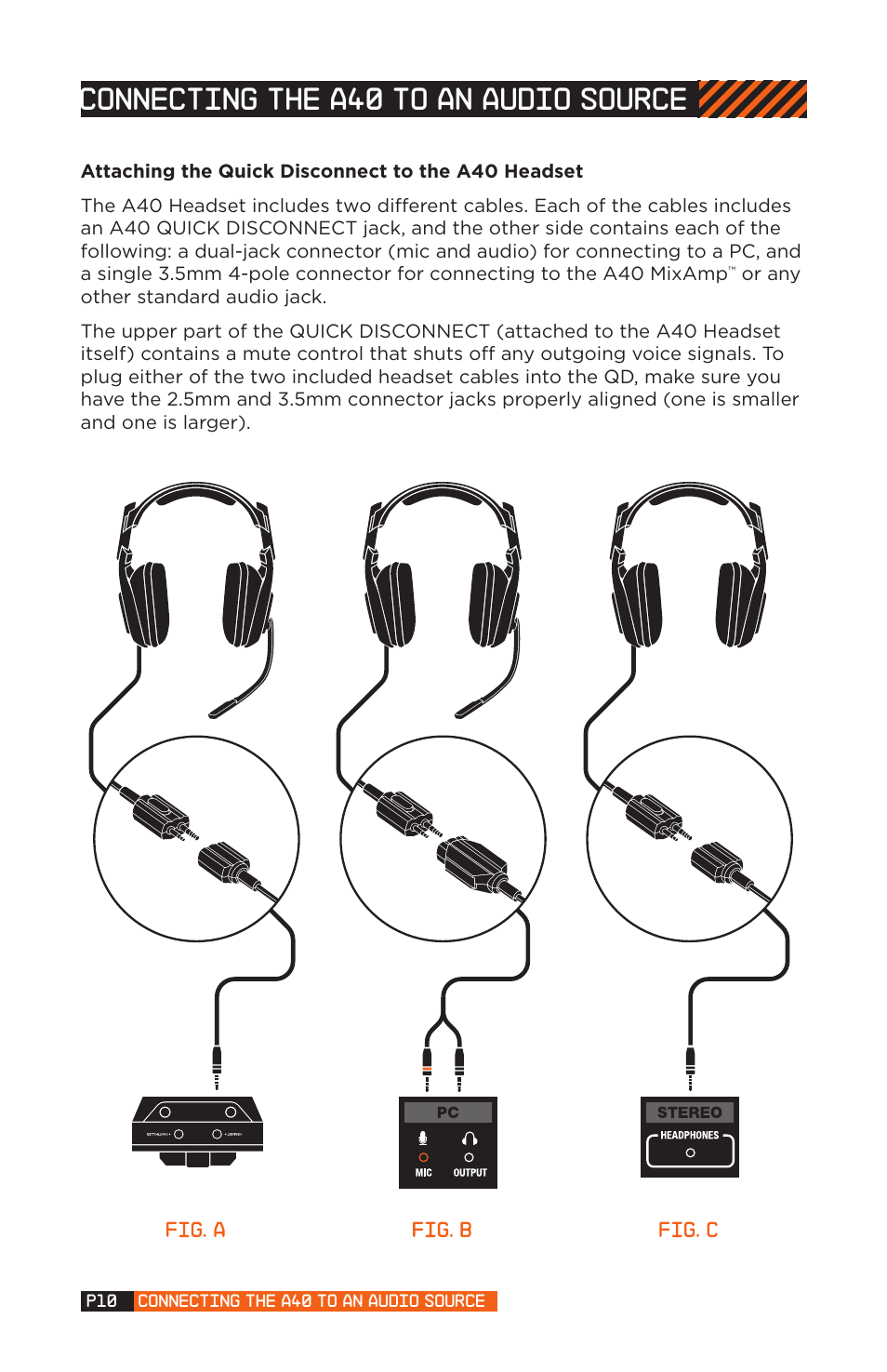 Connecting the a40 to an audio source | Astro Gaming A40 User Manual | Page 10 / 14