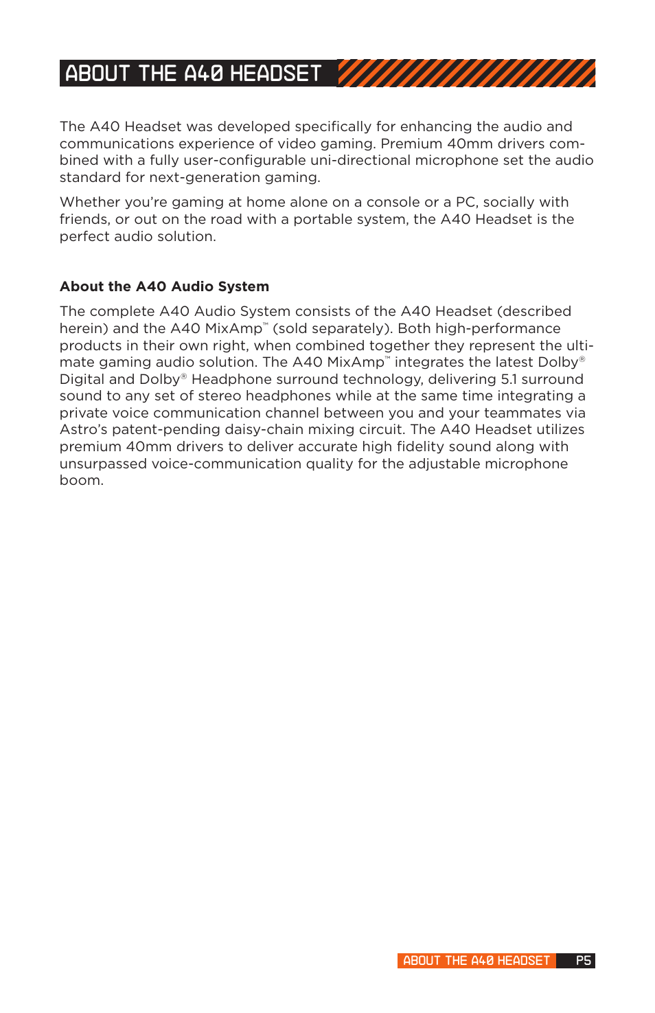 About the a40 headset | Astro Gaming A40 User Manual | Page 5 / 14
