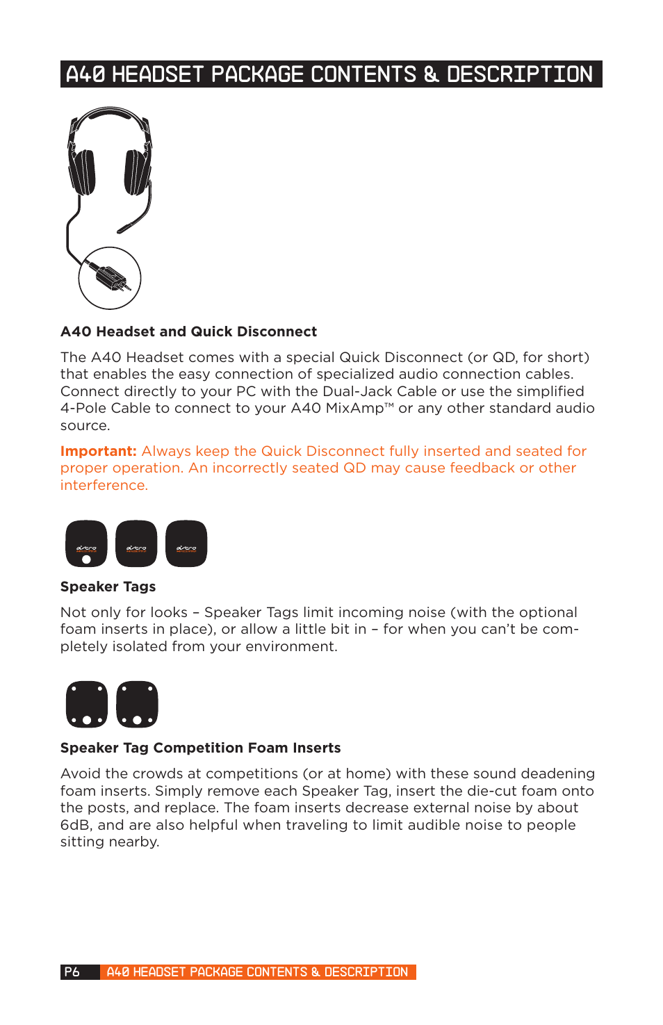 A40 headset package contents & description | Astro Gaming A40 User Manual | Page 6 / 14