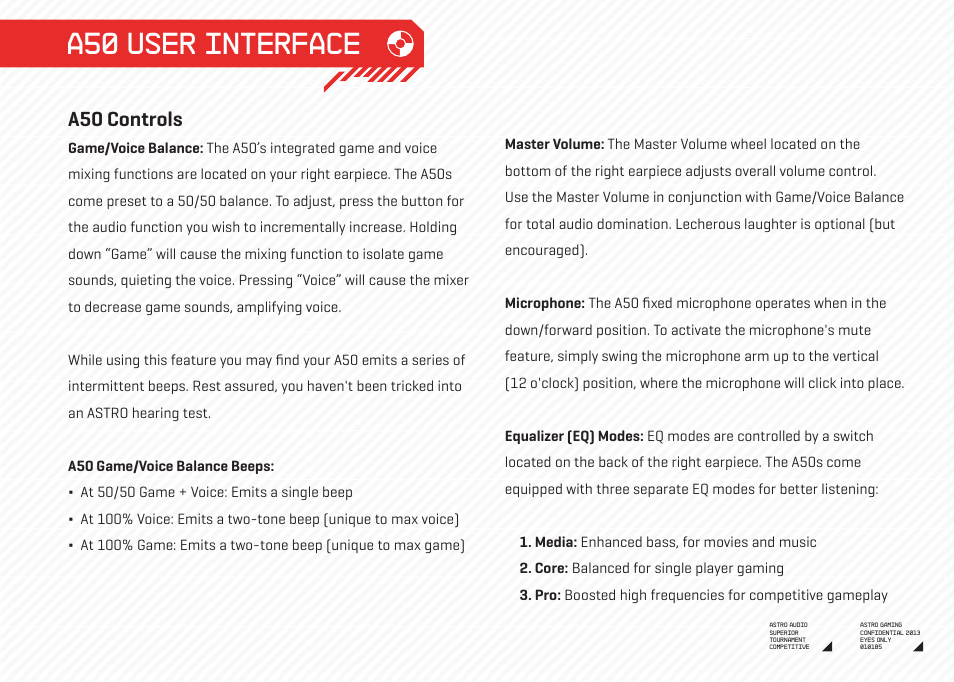 A50 user interface, A50 controls | Astro Gaming A50 Wireless User Manual | Page 10 / 16