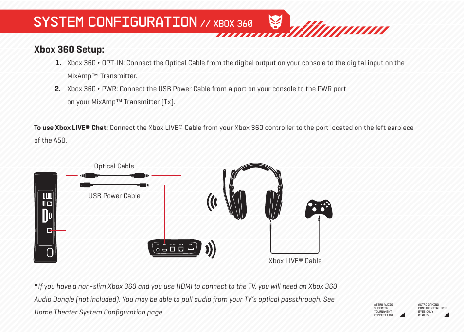 System configuration, Xbox 360 setup | Astro Gaming A50 Wireless User Manual | Page 4 / 16