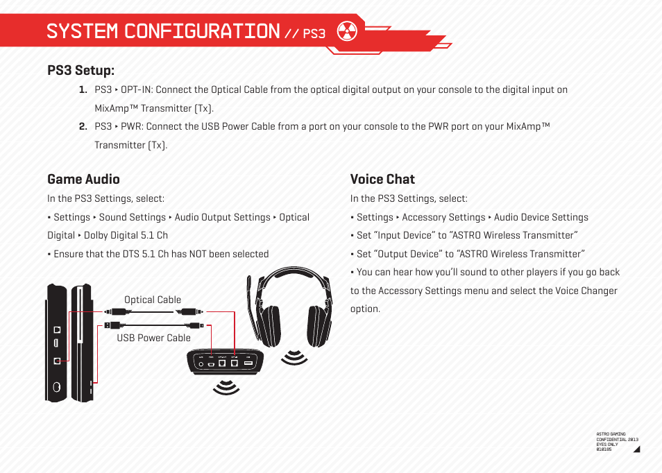 System configuration, Game audio, Voice chat | Ps3 setup | Astro Gaming A50 Wireless User Manual | Page 5 / 16