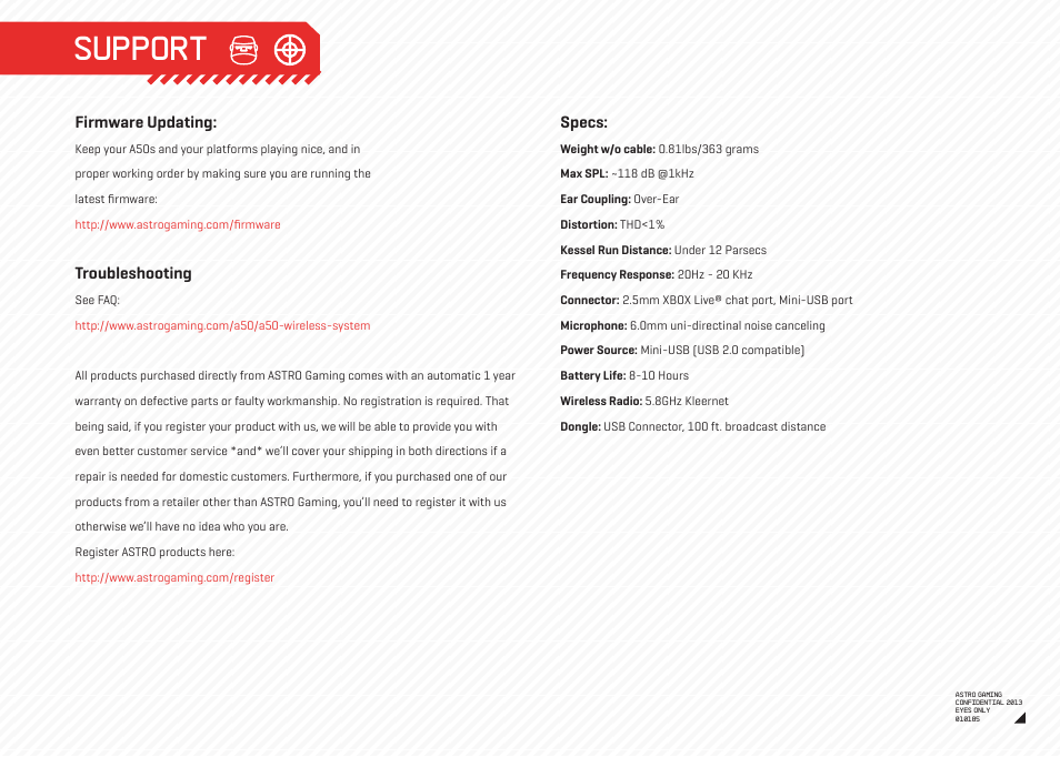 Support | Astro Gaming A50 PC Wireless User Manual | Page 13 / 15