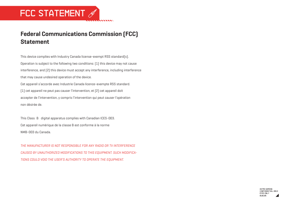 Fcc statement, Federal communications commission (fcc) statement | Astro Gaming A50 PC Wireless User Manual | Page 15 / 15