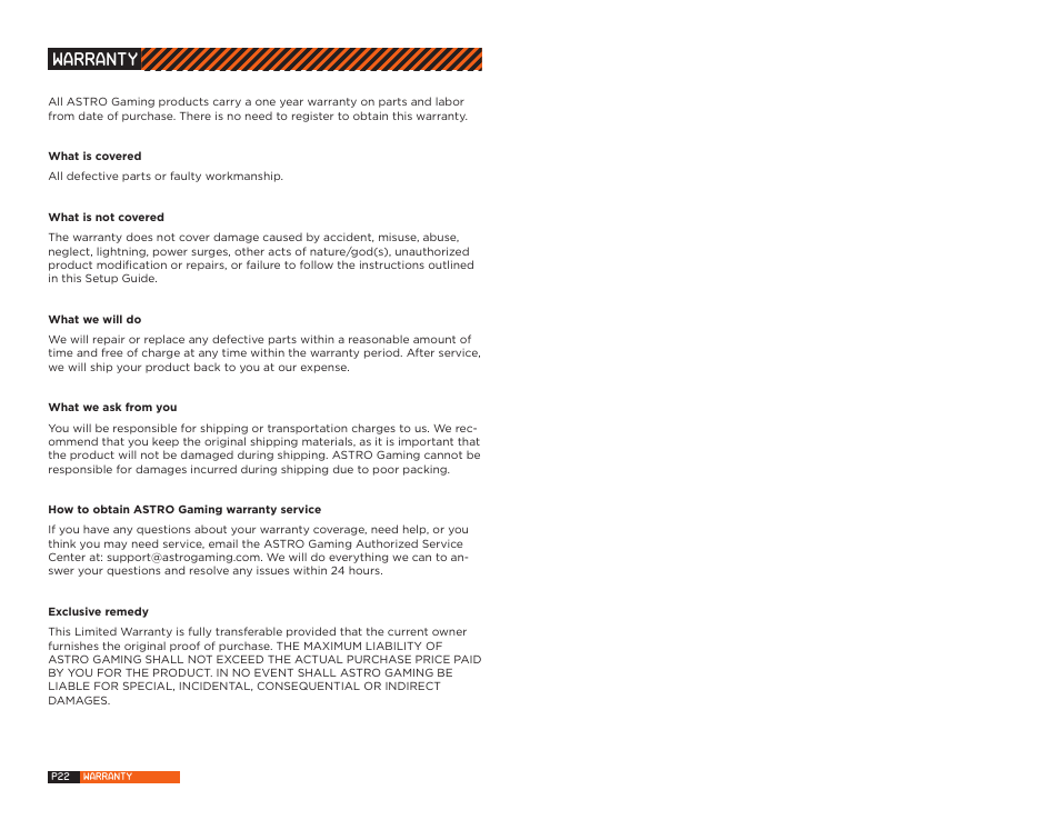 Warranty | Astro Gaming MixAmp User Manual | Page 12 / 13