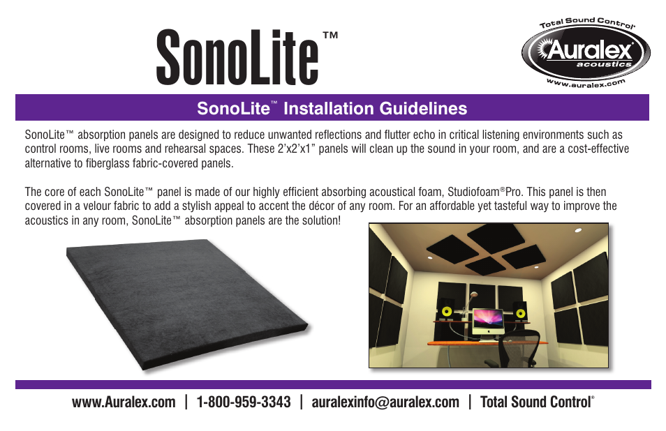 Auralex SonoLite User Manual | 2 pages