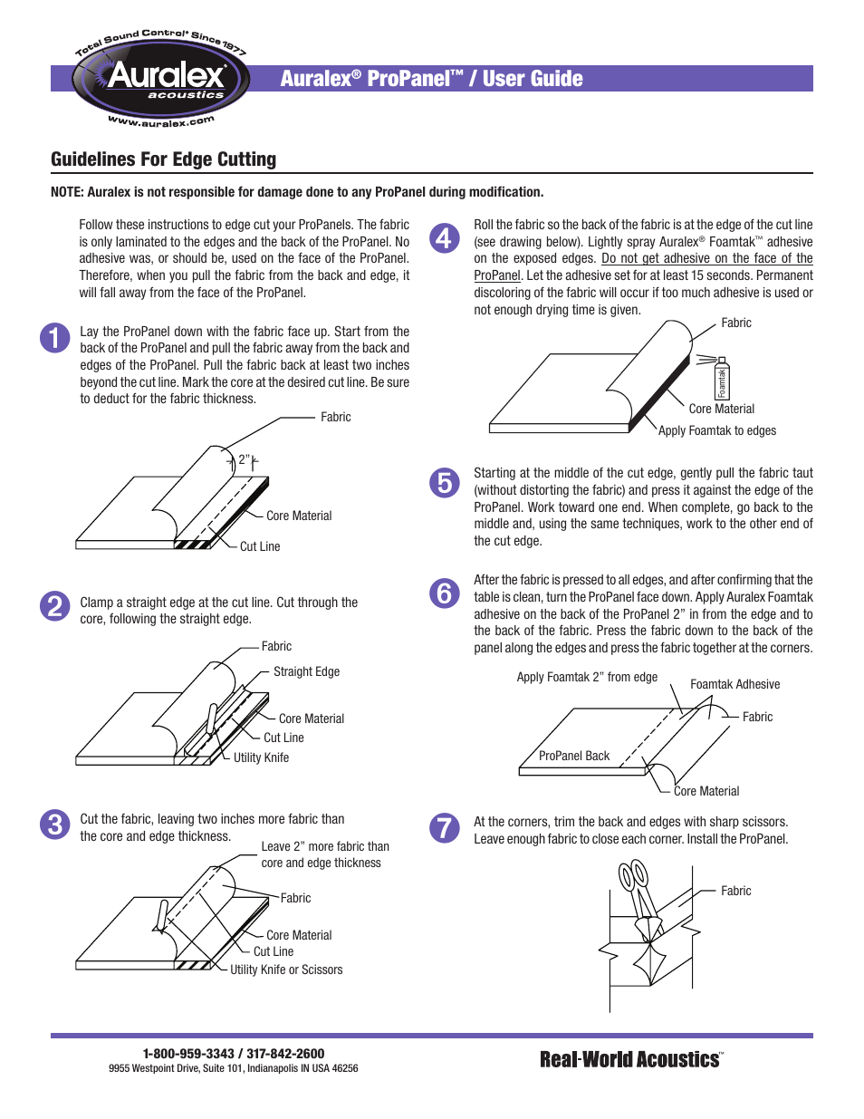 Auralex, Propanel, User guide | Guidelines for edge cutting | Auralex ProPanel Acoustical Panels User Manual | Page 4 / 4