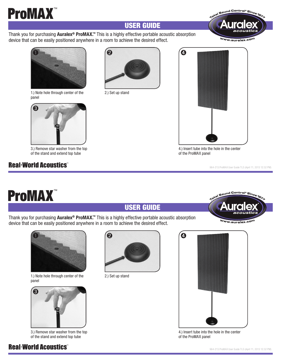 Auralex ProMAX User Manual | 1 page