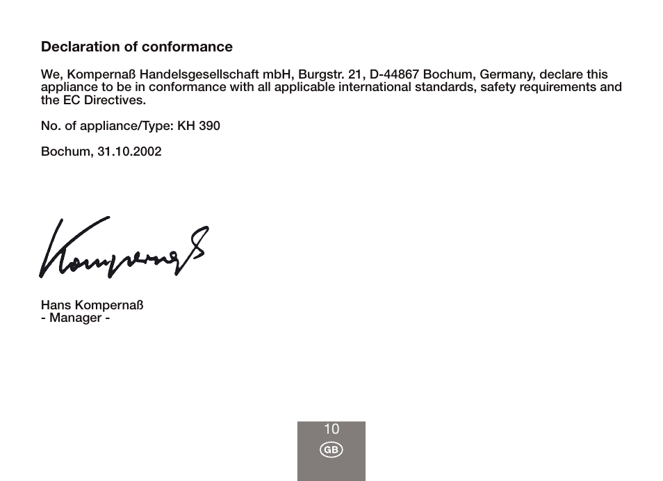 Balance KH 390 User Manual | Page 10 / 10