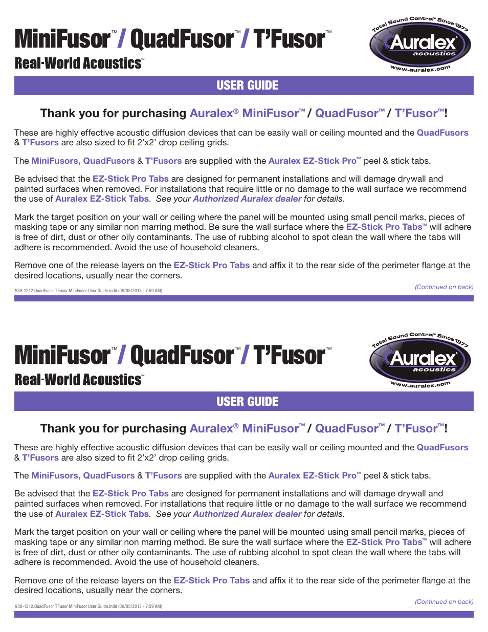 Auralex MiniFusor Sound Diffusor User Manual | 2 pages